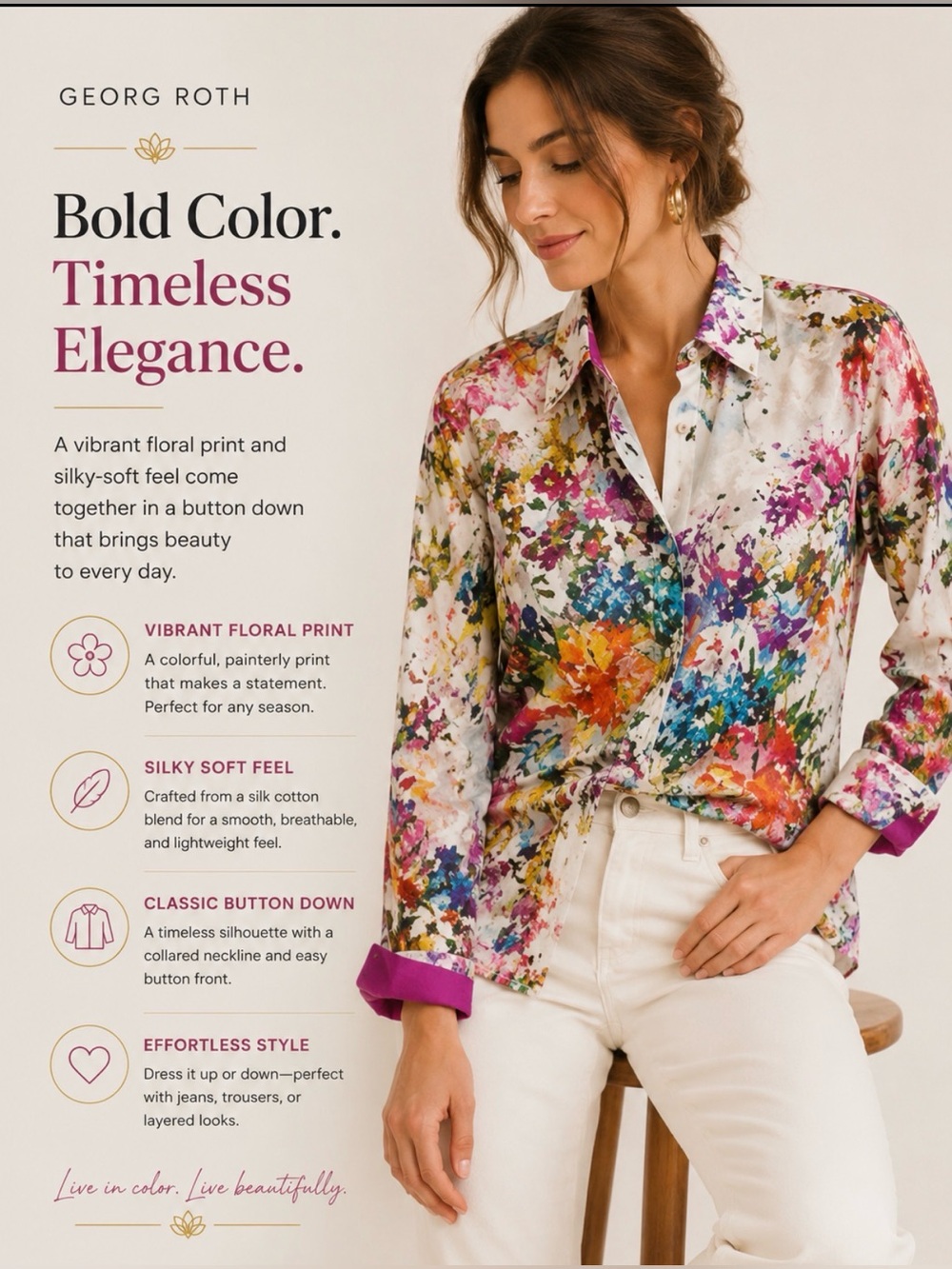 Georg Roth Vibrant Floral silk cotton blend Button Down Shirt
